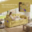 Canapé moderne en chenille avec chargement et rangement USB - Canapé 3 places jaune moutarde pour le salon, confortable et fonctionnel-129023785