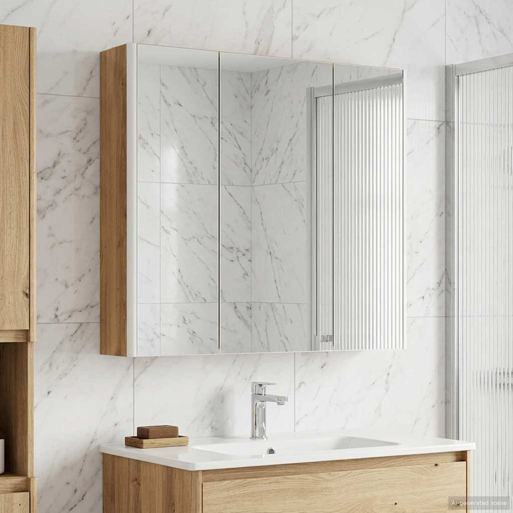 Bathroom Mirror Cabinet With LED Strip Lights Engineered Wood Storage