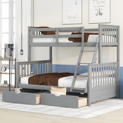 Gris, lit superposé simple, sûr et polyvalent pour les chambres familiales avec lit gris, pratique et fonctionnel