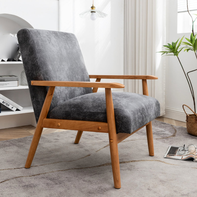 Fauteuil de 25,41 po de large gris - Design moderne de style Mid-Century, structure en bois massif, coussin en mousse confortable, revêtement élégant en microfibre et fauteuil pratique, bois, rembourrage, magnifique revêtement, polyvalent