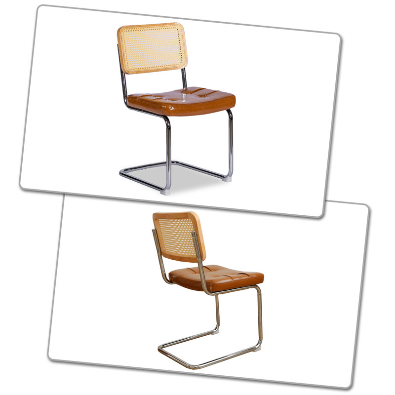 Ensemble 2 pièces de chaise de salle à manger Mid-Century, Brun, Argent / chêne