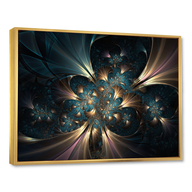 «Gold and Blue Fractal Reverberations I», reproduction d'art sur toile, H 30 po x l 40 po x P 1,5 po, Cadre flottant doré