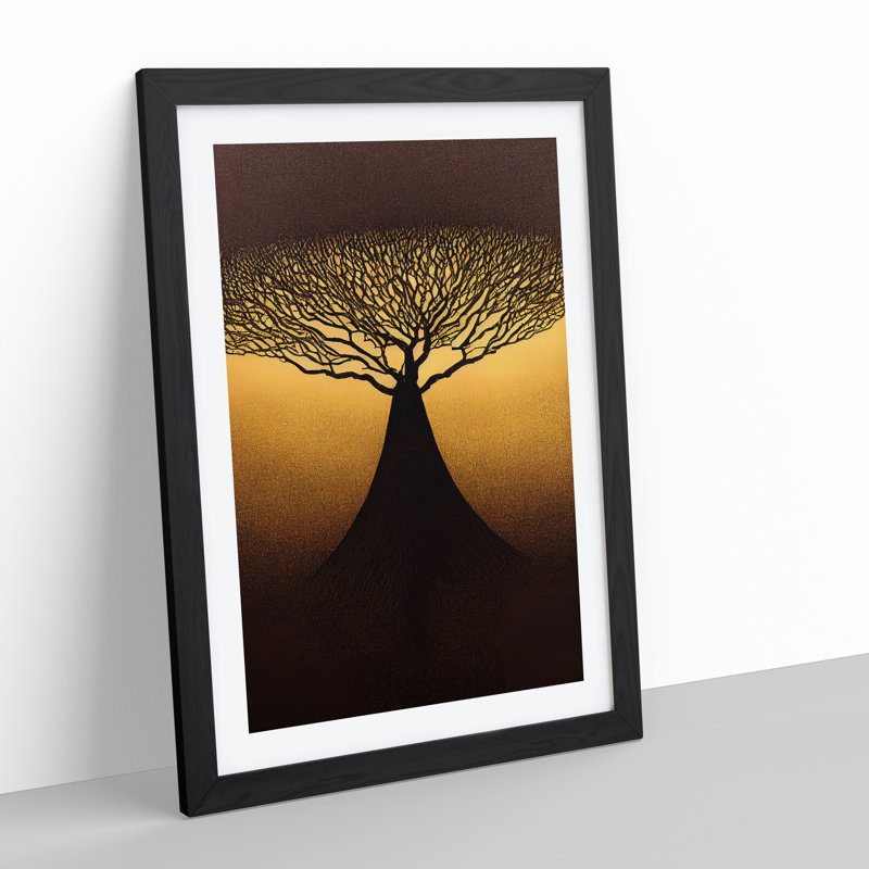 Antique Tree Art No.2 - Single Picture Frame Print, 64cm H x 46cm W x 2cm D, Black Framed
