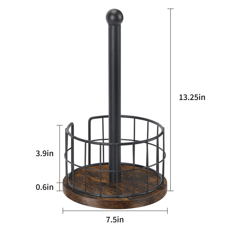 Black Metal and Brown Wood Countertop Paper Towel Holder