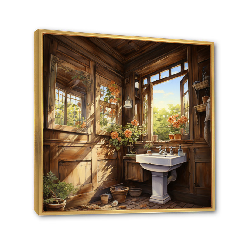 " Toilet Rural Charm ", 36" H x 36" W x 1.5" D, Gold Floater Framed