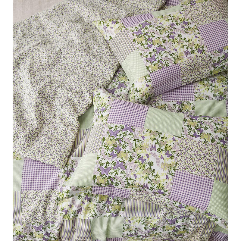 Daisy Butterfly Printed Patchwork Reversible Comforter Set, Twin Comforter  + 1 Standard Sham