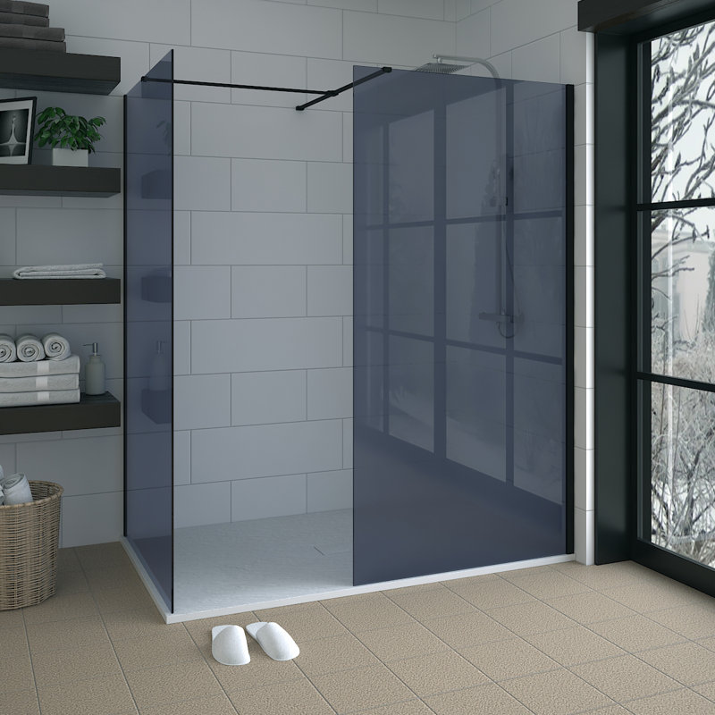 Wet Room Walk in Shower Enclosure Grey Glass Shower Screen Panel 2 Pieces 700mm & 900mm