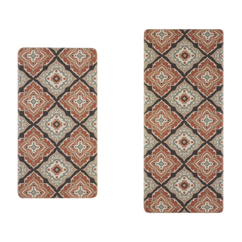 Rust Medallion Design Anti-Fatigue Kitchen Mat Set