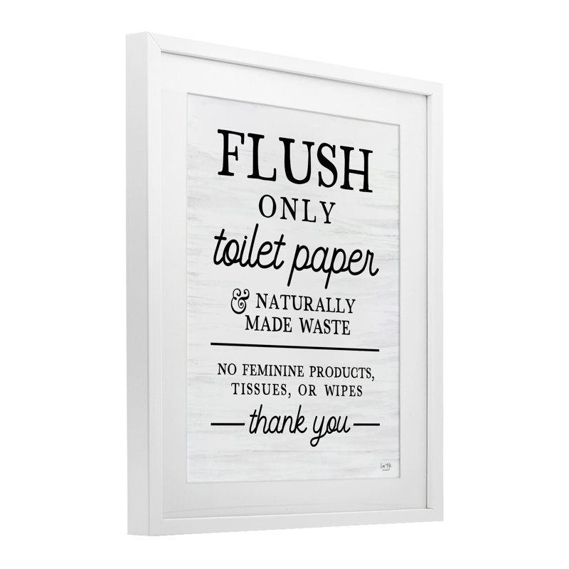«Flush Only», papier hygiénique encadré, impression sous verre, design par Lux + Me Designs, Cadre blanc côtier