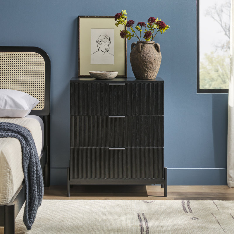 Asho Reeded 3-Drawer Dresser, Black