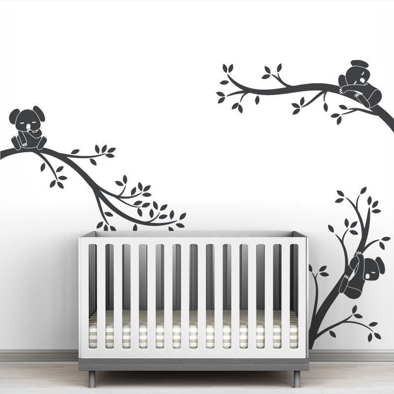 Décalcomanie murale branches monochrome tree branches Koala, Anthracite