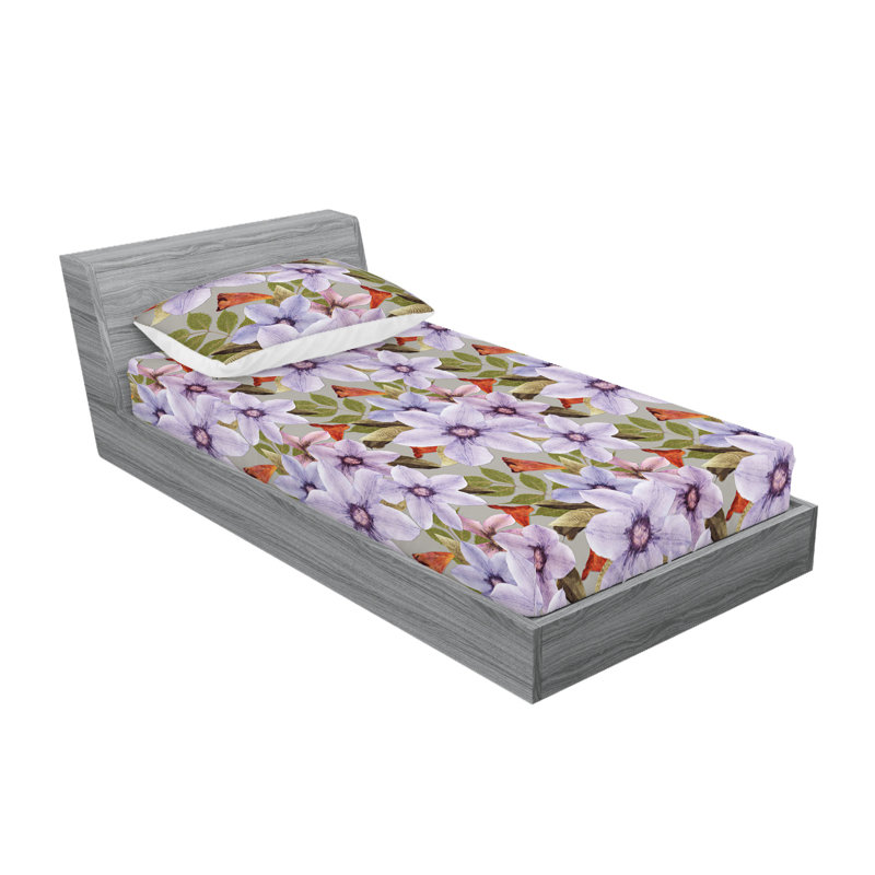 Drap-housse et taies décoratives 3 pièces Ambesonne, Lavande pâle, sépia pâle, vert / floral