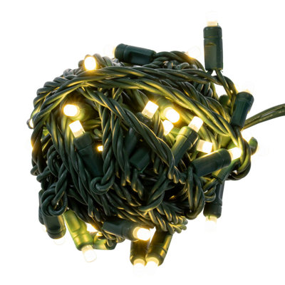  50 Warm White Twinkle Wide Angle Coaxial LED Light on Green Wire, 25' Long Light Strand.