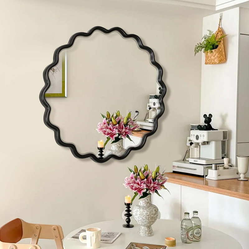 Miroir de meuble-lavabo mural en bois massif, 41,8 po x 41,8 po, Noir