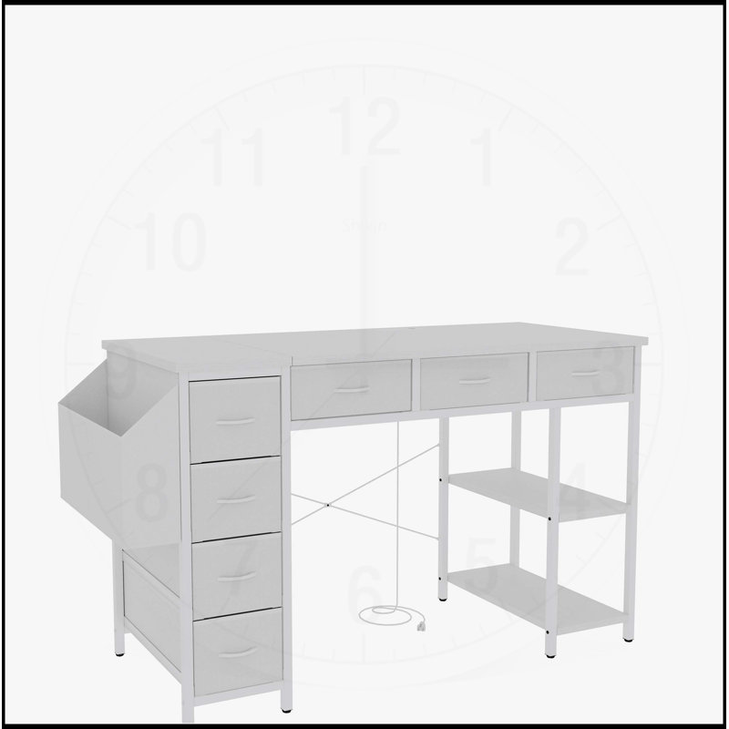 Bureau d'ordinateur de 47 pouces avec prise de courant, 7 tiroirs en tissu et grande poche latérale pour une utilisation et une organisation polyvalentes