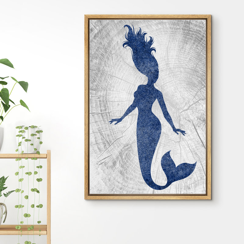 Mermaid " Mermaid In The Graphite Background ", 36" H x 24" W x 1.5" D, Brown Framed