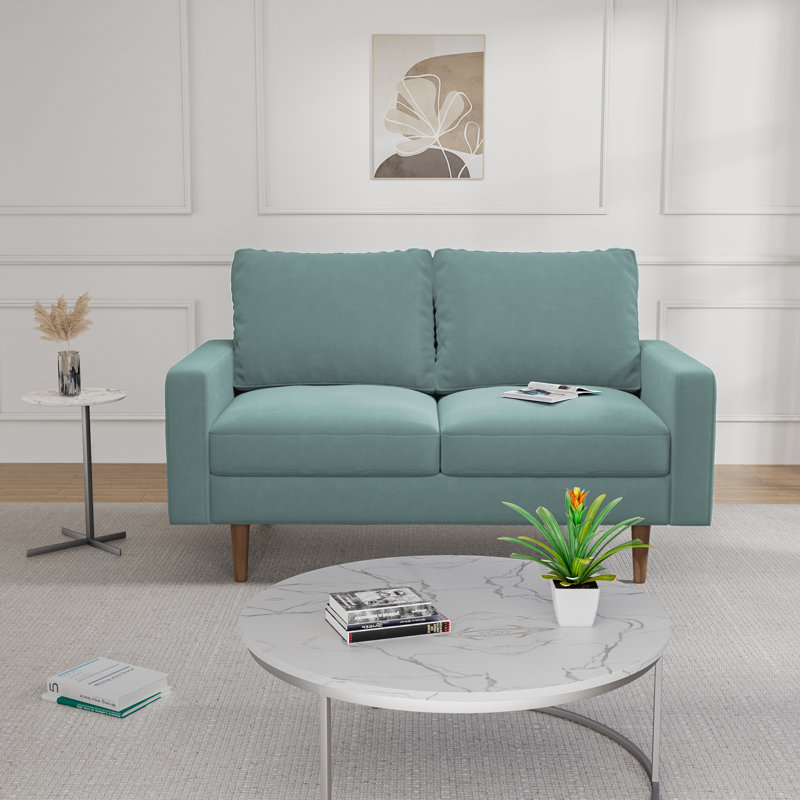 Causeuse Markham, Velours turquoise, H 33 po x l 58 po x P 32 po