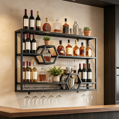 Wine Bottle & Glass Rack Black