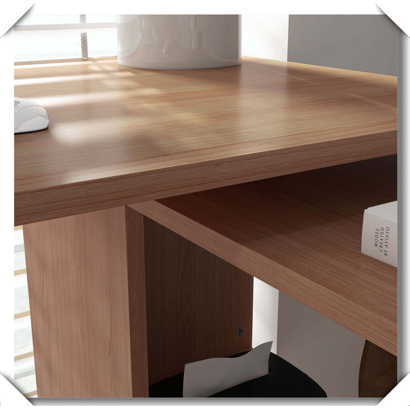 L Shaped Desk 360° Rotating Space Saving Minimalist Design, Teak