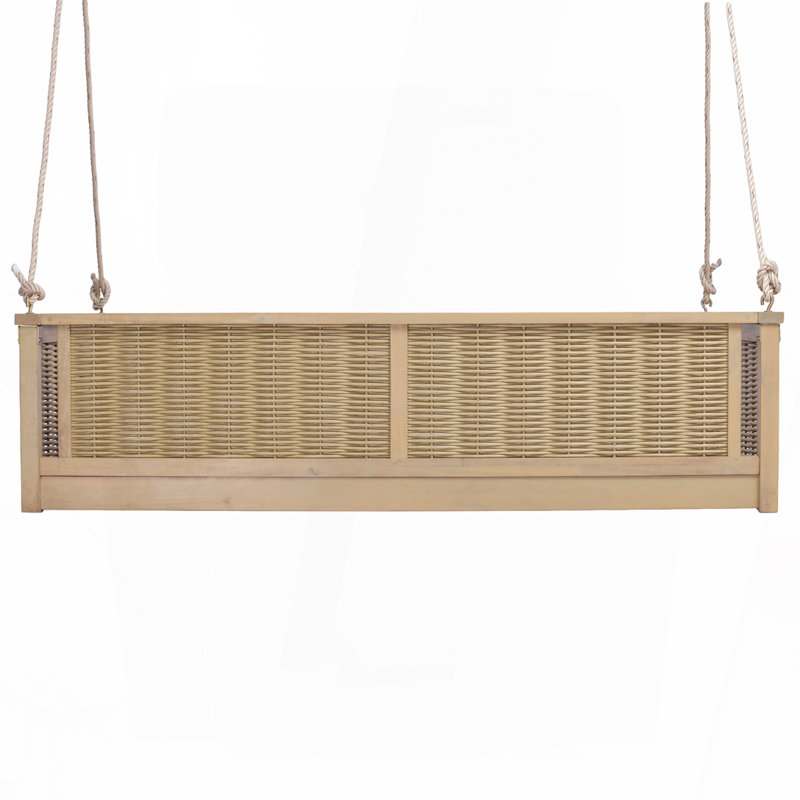 Lit double en bois massif d'extérieur classique en bois massif, cadre de balançoire en rotin de jardin avec longues cordes pour la piscine