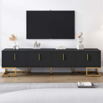Modern TV Stand With Metal Legs And Handles For Tvs Up To 80'', Media Console Table With Cabinets And Adjustable Shelves, Luxury TV Cabinet With Geometric Lines