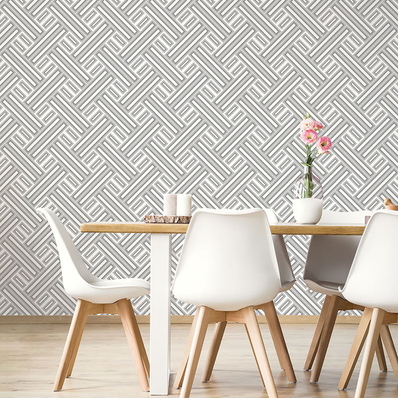 Geometrix 10m x 52.8cm Satin Wallpaper Roll, Silver