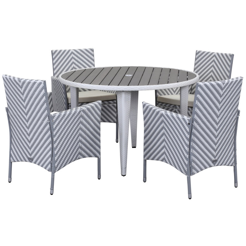 Ensemble repas 5 pièces avec coussins Mcrady, Gris / blanc
