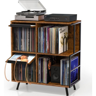 3 Tier Record Player Stand, Flip Top Record Player Table Holds up to 300+ Albums