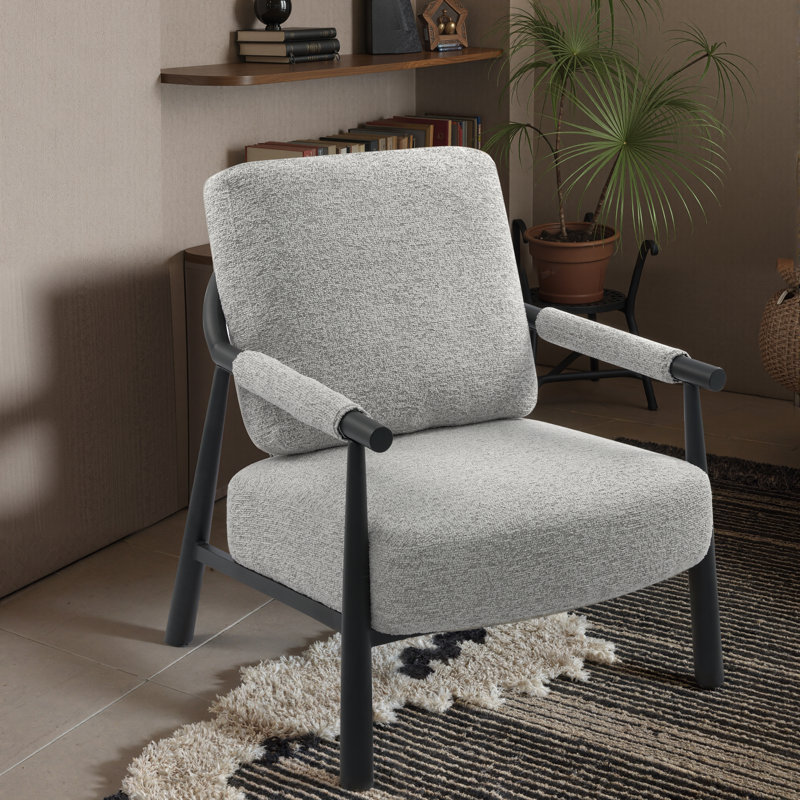 Boucle Accent Lounge Chair Plush Modern Armchair, White