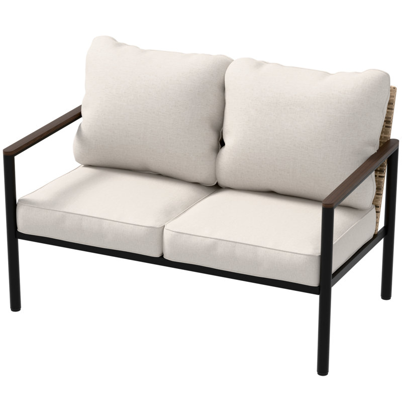 Outdoor Wicker Loveseat with Cushions, Beige