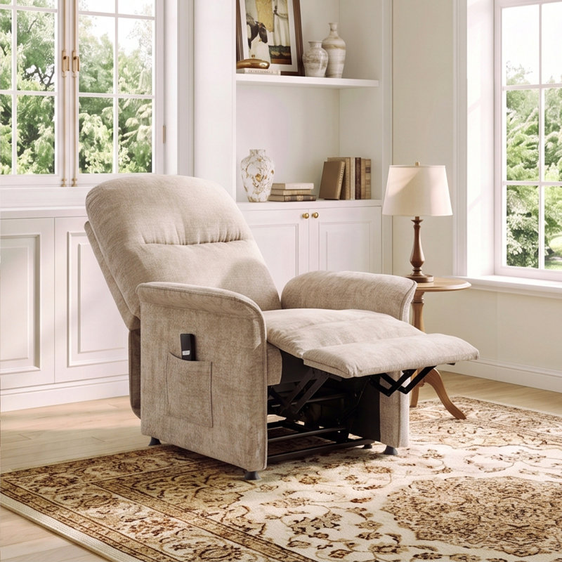 Fauteuil inclinable avec dossier épais, réglable de 110 ° à 160 °, Tan Chenille