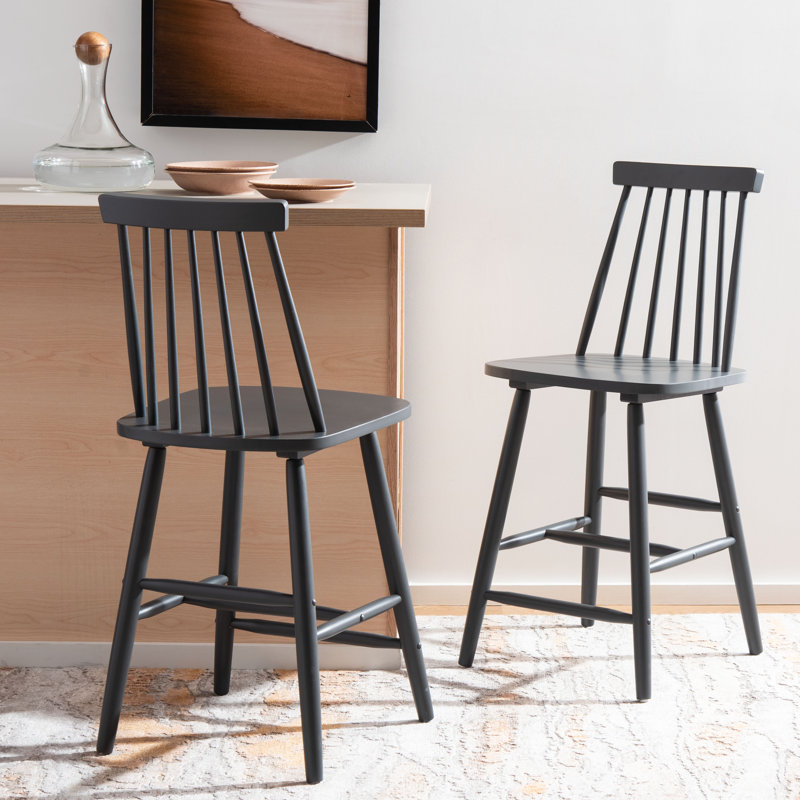 Tabouret de bar et de comptoir en bois massif Birdia, Gris, Tabouret de comptoir (siège d'une hauteur de 24 p