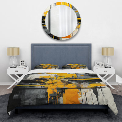 Ensemble de housse de couette à collage géométrique jaune et noir Collage I - Abstract Collages