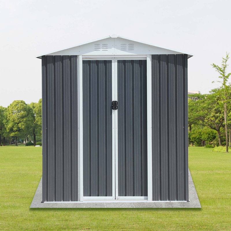 Remise de rangement extérieure 6 pi x 4 pi Apex gris toit avec base