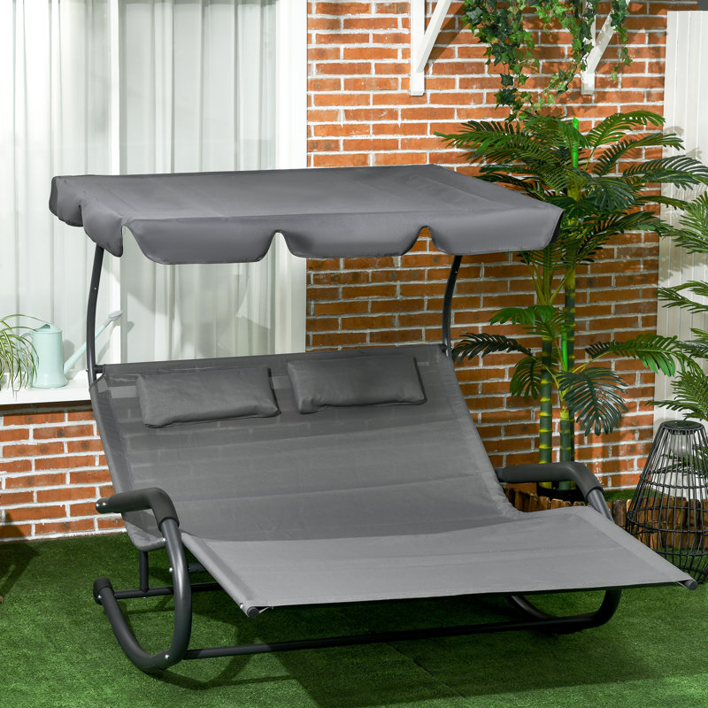 Lit d'extérieur Nahila, chaise longue d'extérieur pour deux personnes avec auvent réglable