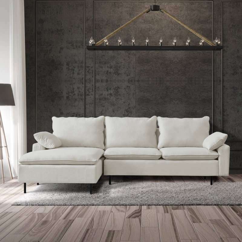 Canapé modulaire moderne en forme de L avec deux coussins, Accoudoir à gauche (vu de face)