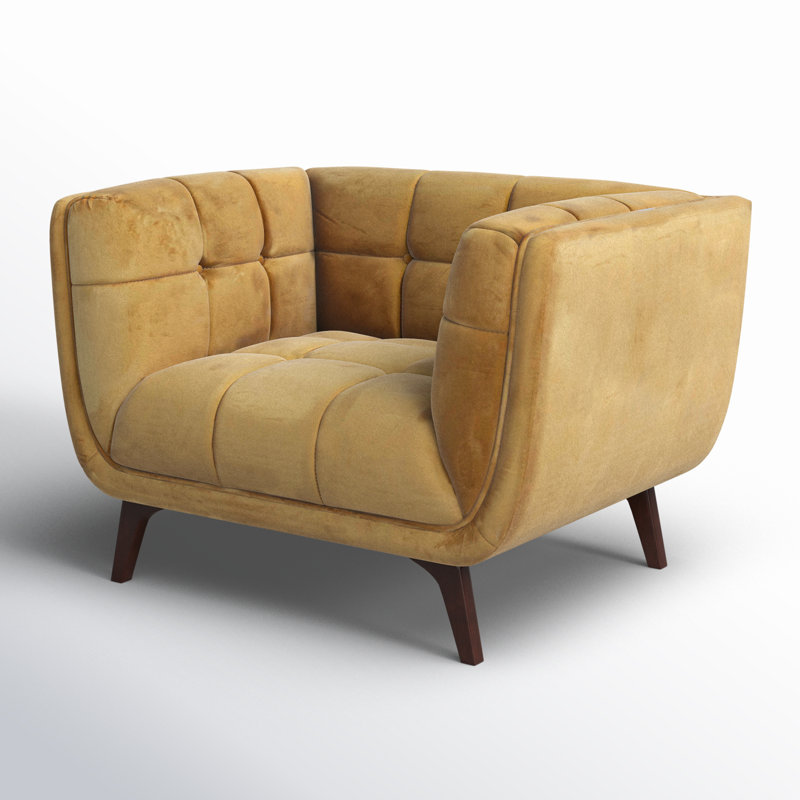Ardrie 45" Wide Tufted Armchair, Gold Velvet