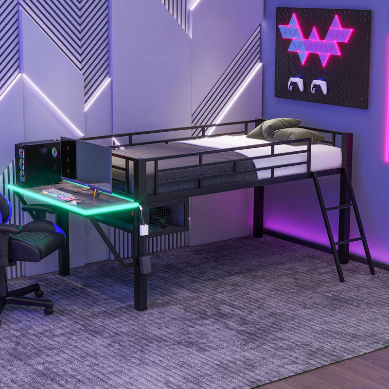 Lit mezzanine avec bureau Gaming, DEL
