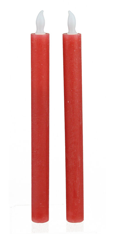 2 Piece Red Battery Operated Flameless LED Lighted Flickering Wax Christmas Taper Candles Set