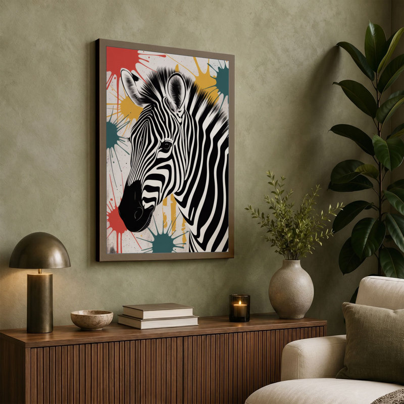 Zebra in Motion Eclectic - Wrapped Canvas, 24x16 - 61.0 x 40.6 cm, Ochre Border