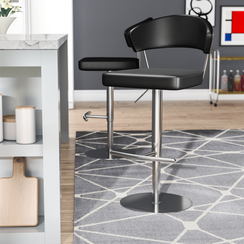 Swivel Upholstered Adjustable Height Counter Stool with Metal Frame, Black, Black, Black