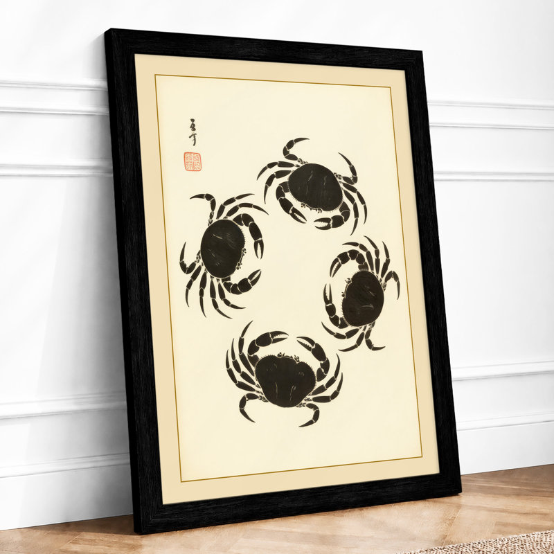 Four Crabs Japandi - Framed Print, A2 - 59.4 x 42.0 cm, Black