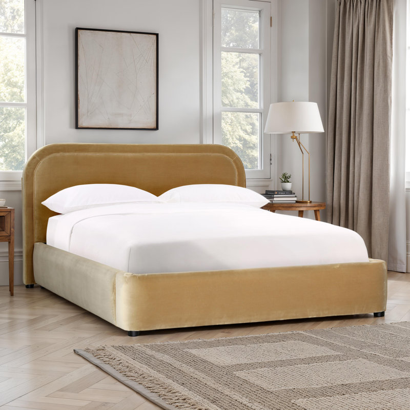 Lit plateforme tapissier Paola, Chameau, Grand lit