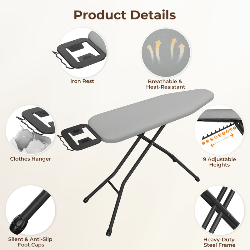 Height-adjustable Ironing Board Iron Table with 4 Legs, Gray
