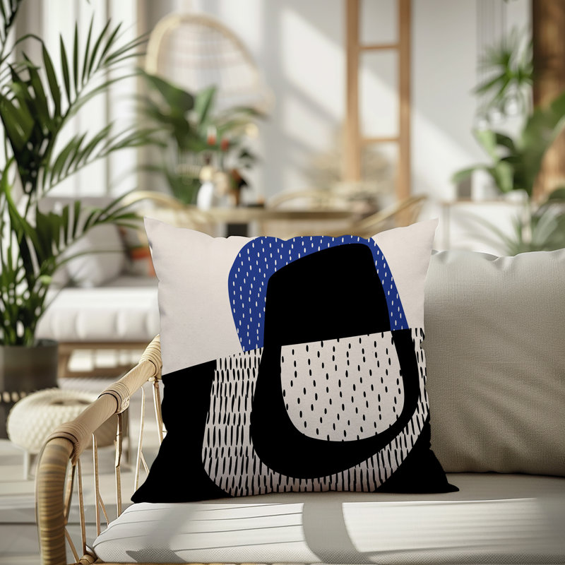 Coussin carré intérieur / extérieur pia, H 19 po x l 19 po, Bleu marine / noir / blanc cassé