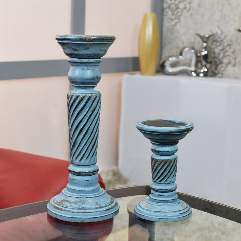9'' H Wood Tabletop Candlestick