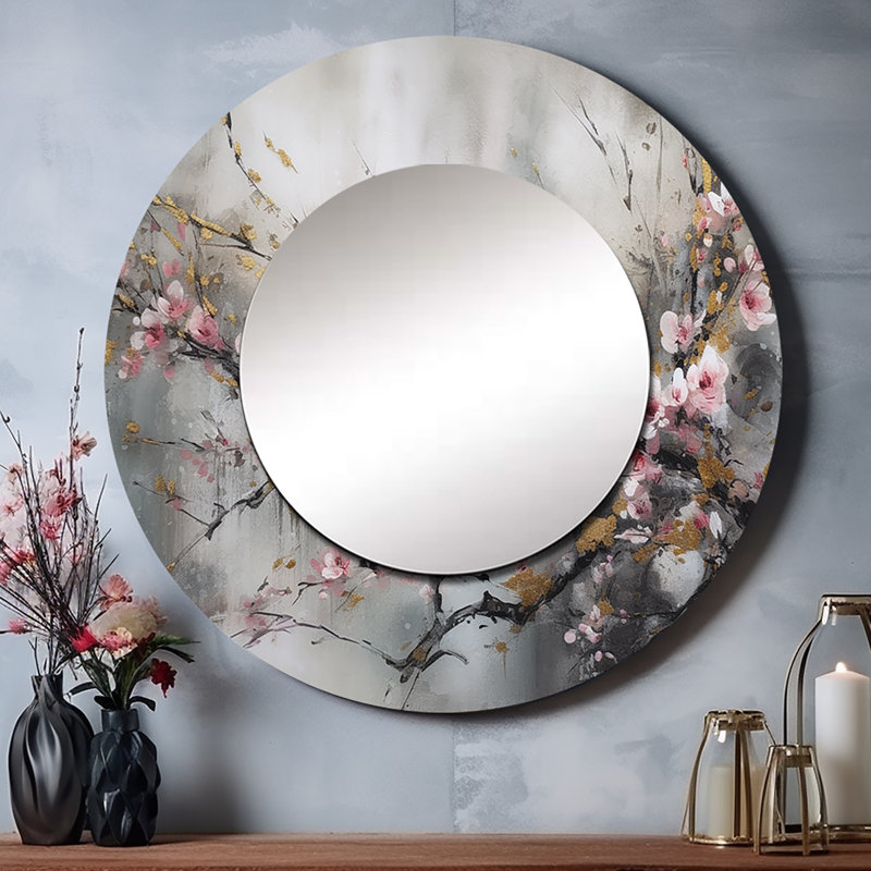 Pyotr, fleur d'orchidée rose, forêt, miroir mural floral, 36 po x 36 po