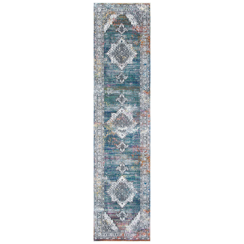Tapis oriental ivoire / bleu Bruckmann, Tapis de couloir 2 pi x 8 pi