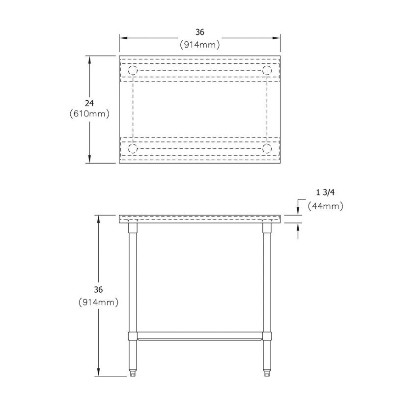 Tables de travail en acier inoxydable, H 36 po x l 36 po x P 24 po