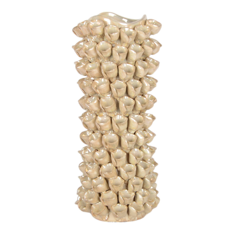 Ceramic Decorative Vase with Textured Floral Design Modern Accent for Home Decor, 13", Cream